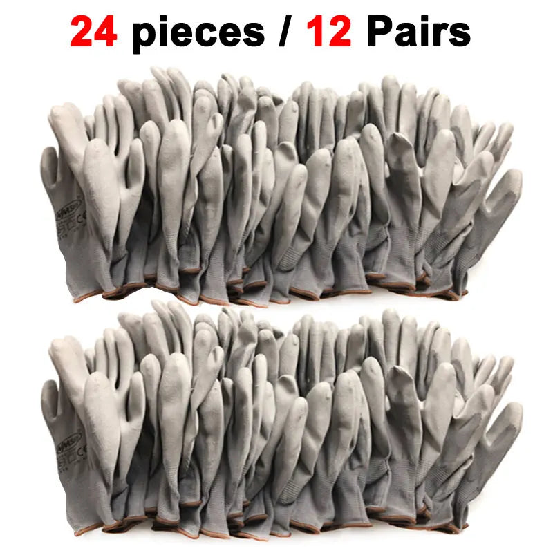 24Pieces/12Pairs NMSafety Brand Knitted Colorful Polyester Nylon Dipped PU Nitrile Rubber Palm Safety Work Gloves Men or Women