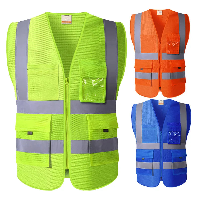 Hi Vis VIZ Excutive Vest High Visibility Reflective Mesh Vest Multi-pocket Safety Vest With Reflective Stripes Mens Summer Vestl