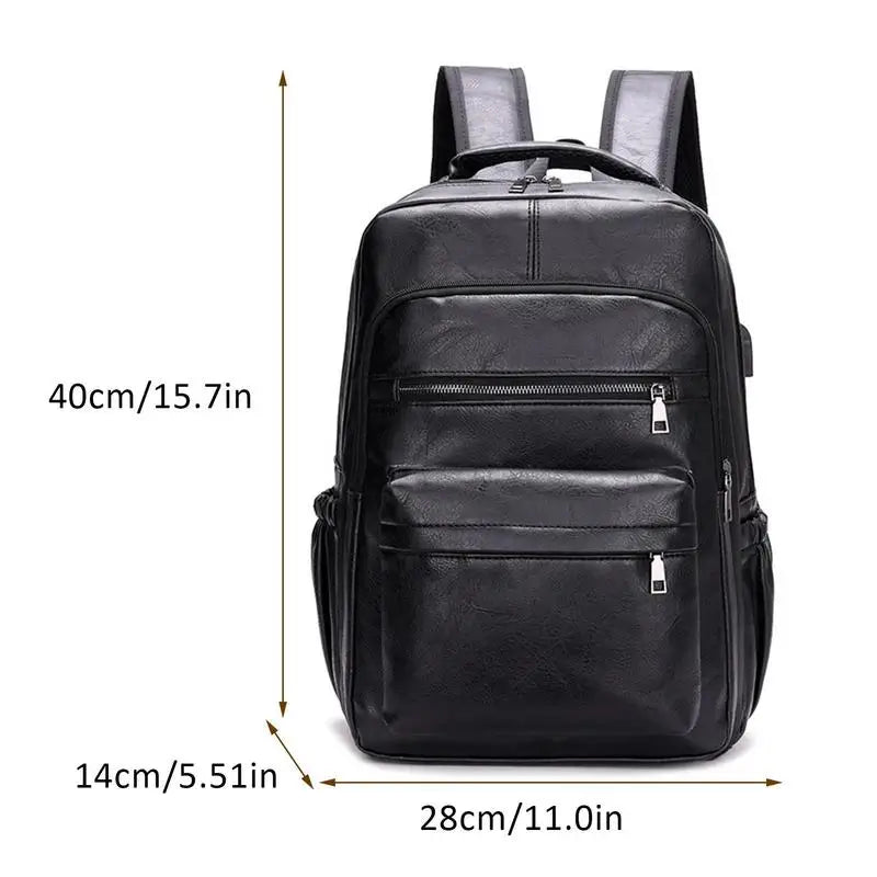 Title:  Vintage Leather Backpack - Stylish Daypack with USB Charging Ports