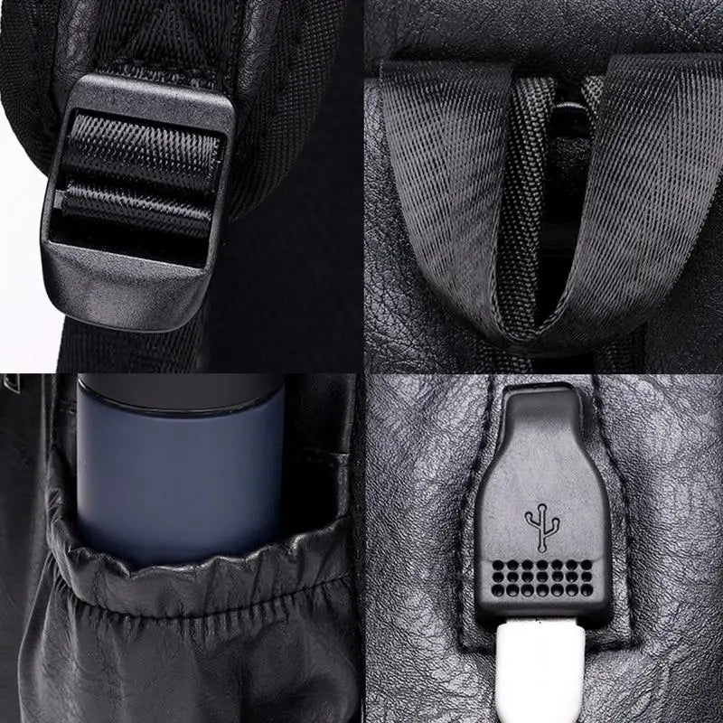 Title:  Vintage Leather Backpack - Stylish Daypack with USB Charging Ports