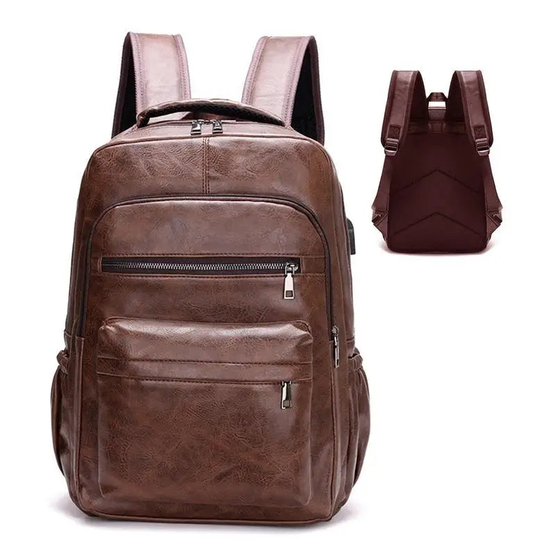 Title:  Vintage Leather Backpack - Stylish Daypack with USB Charging Ports