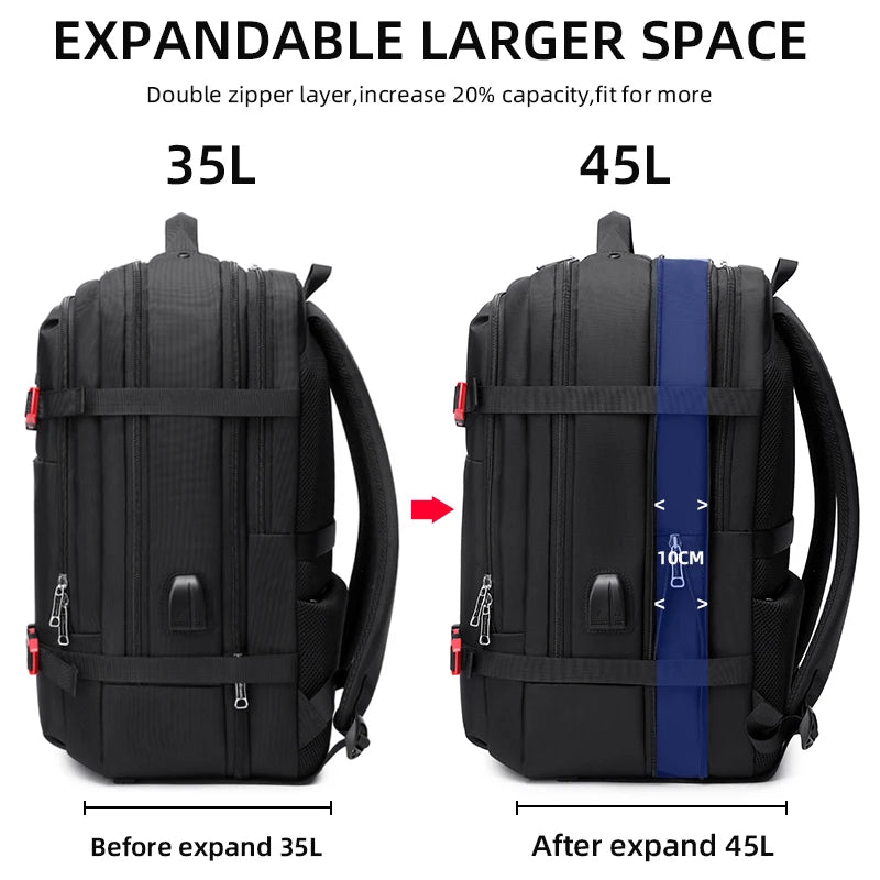 Wiersoon 45L Expandable Travel Backpack - Fits 17" Laptop