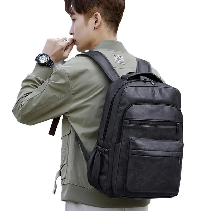 Title:  Vintage Leather Backpack - Stylish Daypack with USB Charging Ports