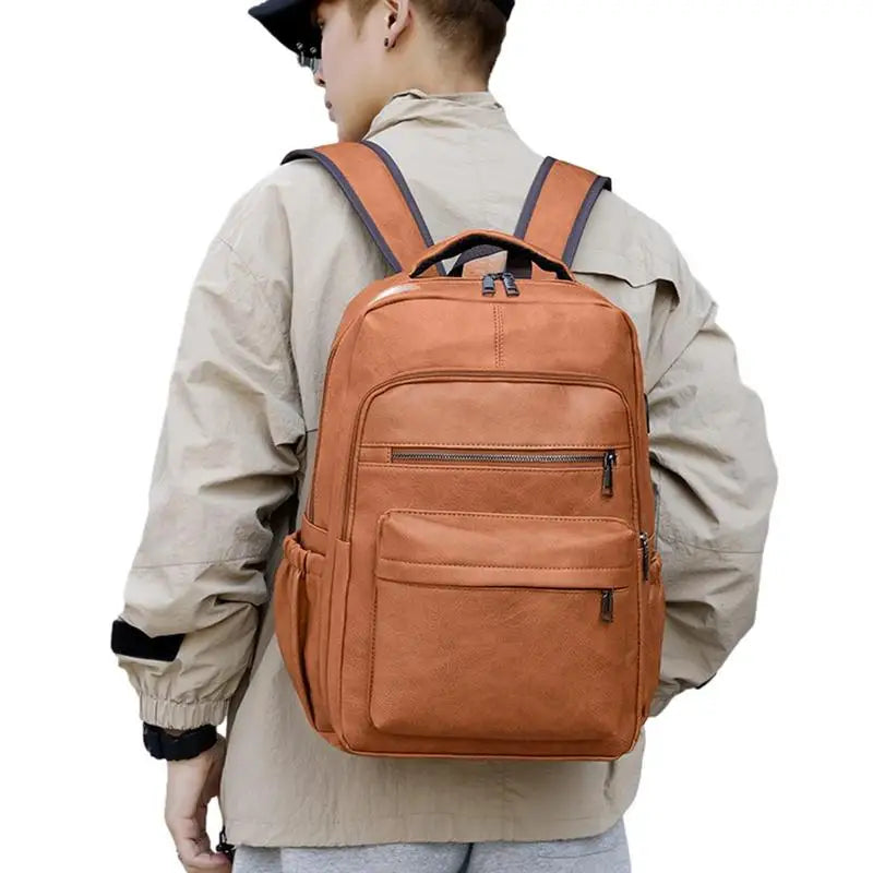 Title:  Vintage Leather Backpack - Stylish Daypack with USB Charging Ports