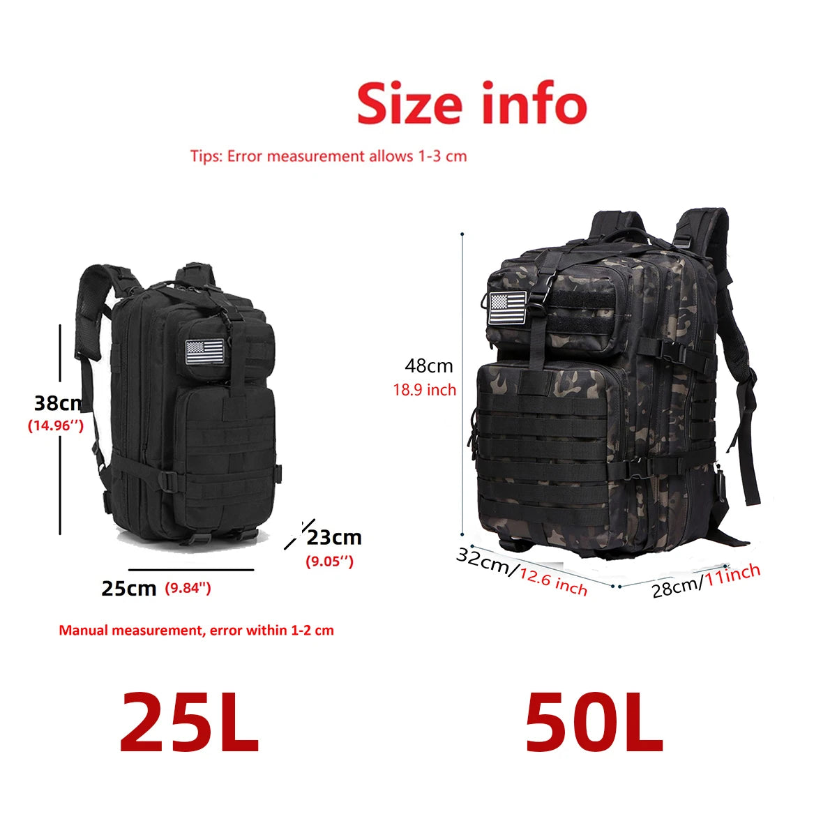 25L/50L Waterproof Tactical Sports Backpack - Outdoor Rucksack